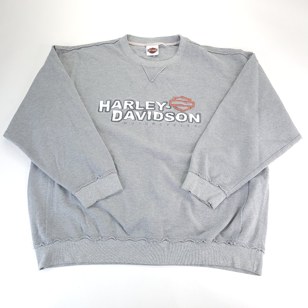 Harley Davidson Sweater Mens XL Gray Reverse Seams Spell‎ Out Louisville Bikers